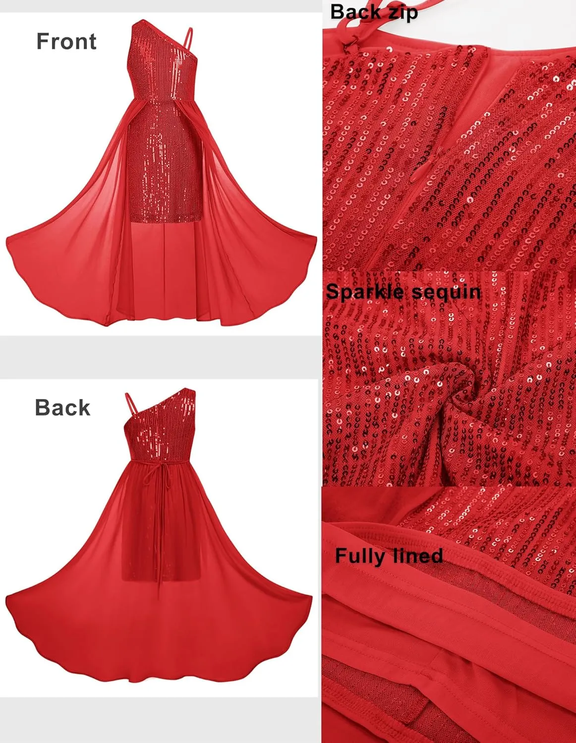 GRACE KARIN Girls Sequin Dress for Teens One Shoulder Formal Birthday Party Wedding Pageant Prom Fancy Dresses 6-14Y