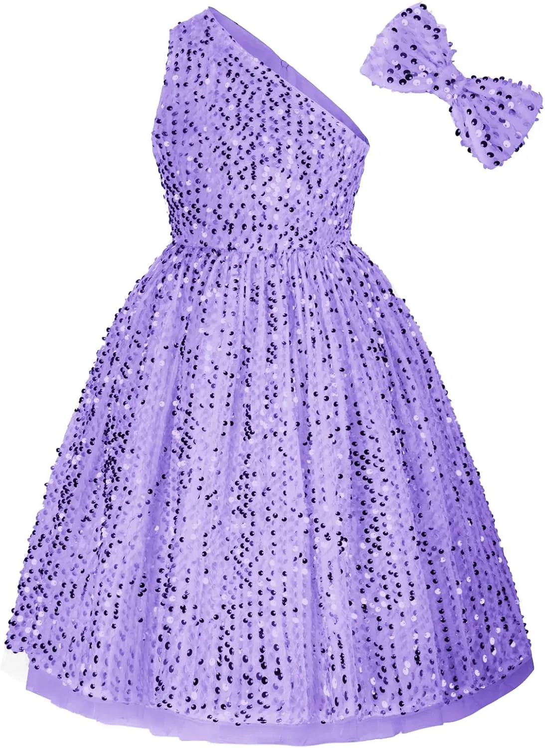 GRACE KARIN Girls Sequin Dress One Shoulder Wedding Party Gown with Hair Bow 5-12Y