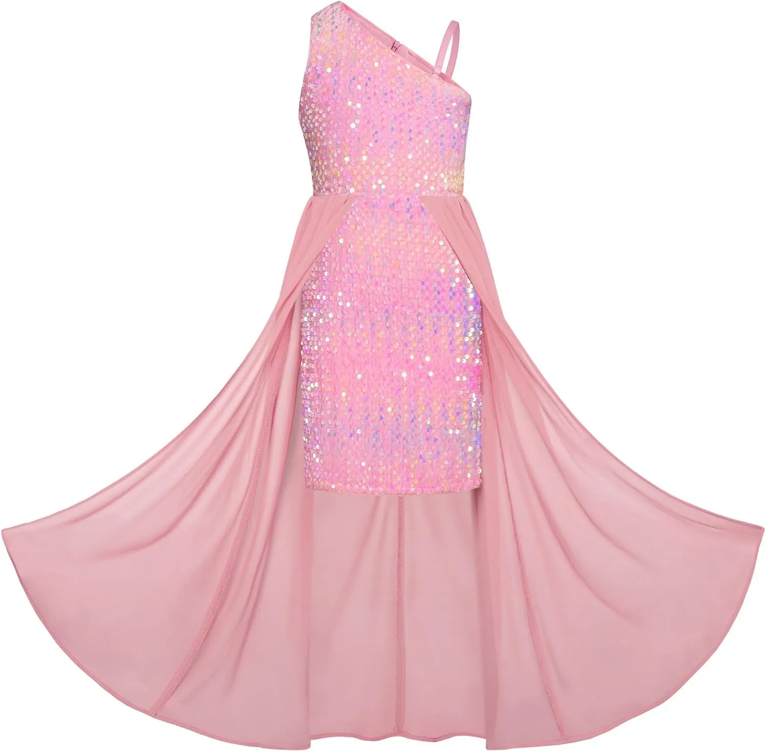 GRACE KARIN Girls Sequin Dress One Sleeve Formal Pageant Prom Party Dresses Size 5-14