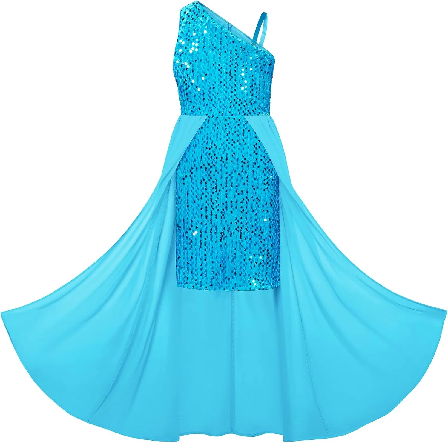 GRACE KARIN Girls Sequin Dress One Sleeve Formal Pageant Prom Party Dresses Size 5-14