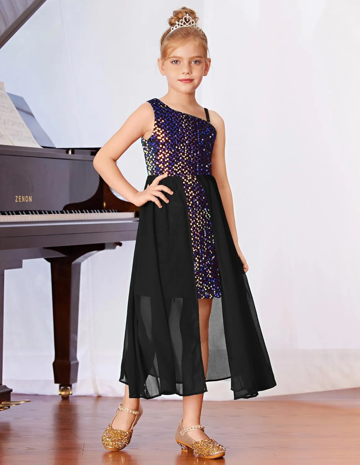 GRACE KARIN Girls Sequin Dress One Sleeve Formal Pageant Prom Party Dresses Size 5-14