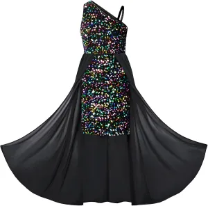 GRACE KARIN Girls Sequin Dress One Sleeve Formal Pageant Prom Party Dresses Size 5-14