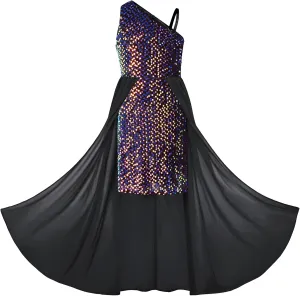 GRACE KARIN Girls Sequin Dress One Sleeve Formal Pageant Prom Party Dresses Size 5-14
