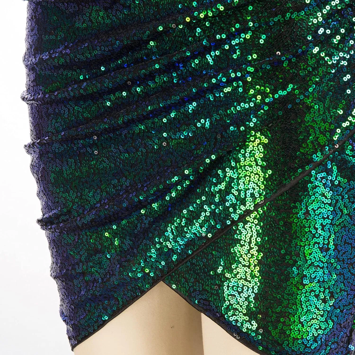 GRACE KARIN Women's Sexy Sequin Sparkly Glitter Ruched Party Club Dress Spaghetti Straps Wrap V-Neck Bodycon Dress
