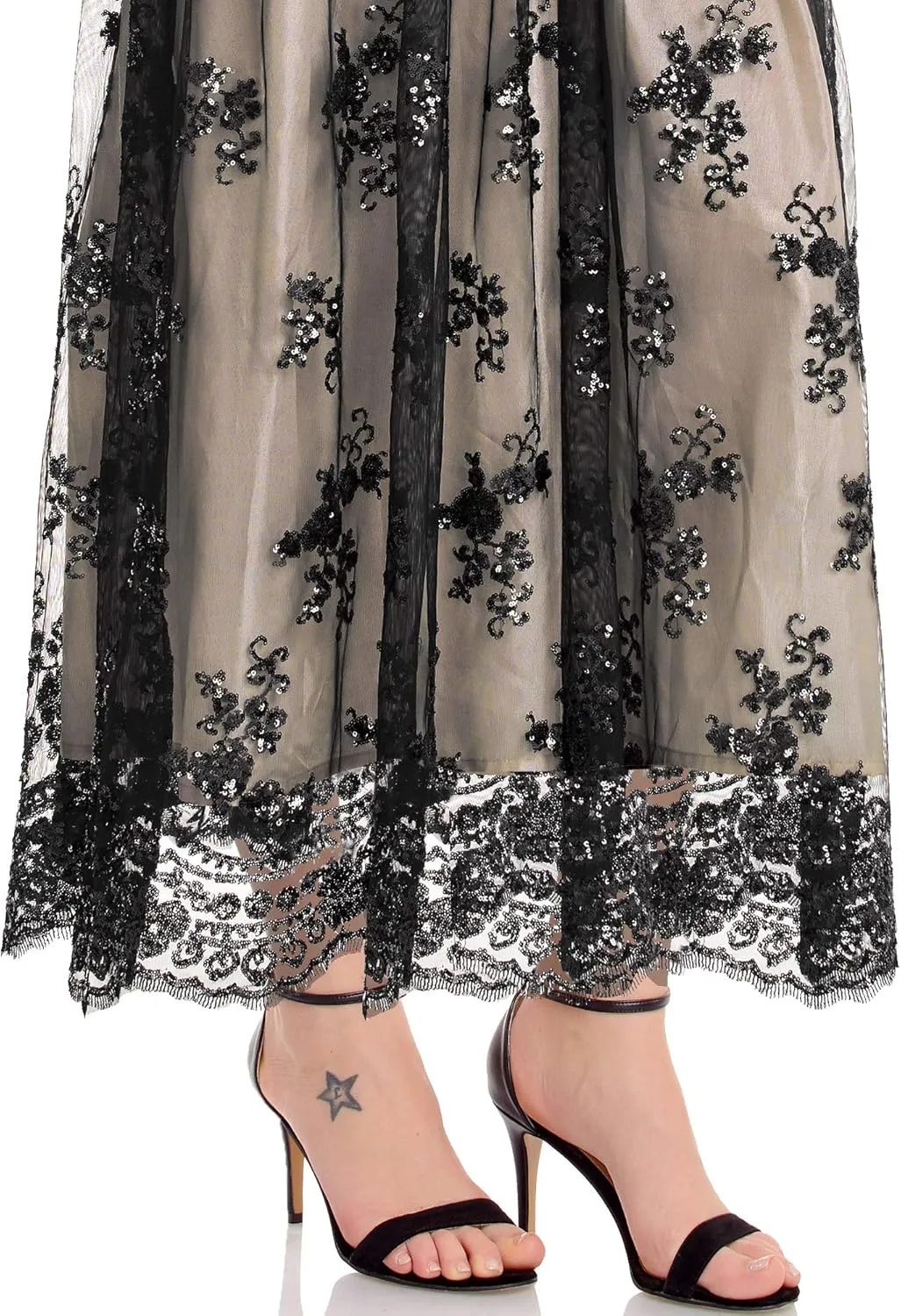 GRAPENT Women's Plus Size Sequin 3/4 Sleeves Evening Gown Party Long Maxi Dress