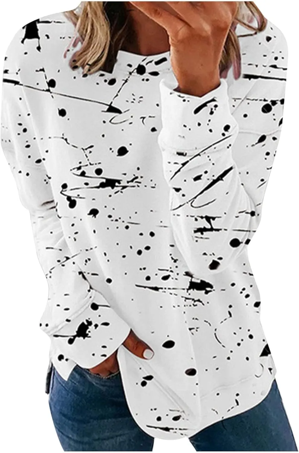 Graphic Tees for Women Vintage Fashion Long Sleeve Crewneck Sweatshirts Causal Fashion Blouse Loose Fall Pullover