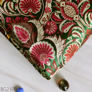 Green Brocade Fabric by the Yard Banarasi Indian Bridal Wedding Dresses Varanasi Blended Silk DIY Crafting Sewing Costumes Lehenga Drapery