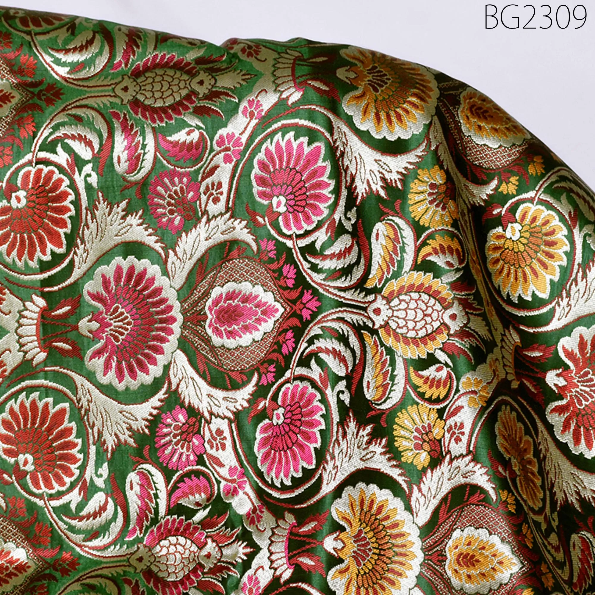 Green Brocade Fabric by the Yard Banarasi Indian Bridal Wedding Dresses Varanasi Blended Silk DIY Crafting Sewing Costumes Lehenga Drapery