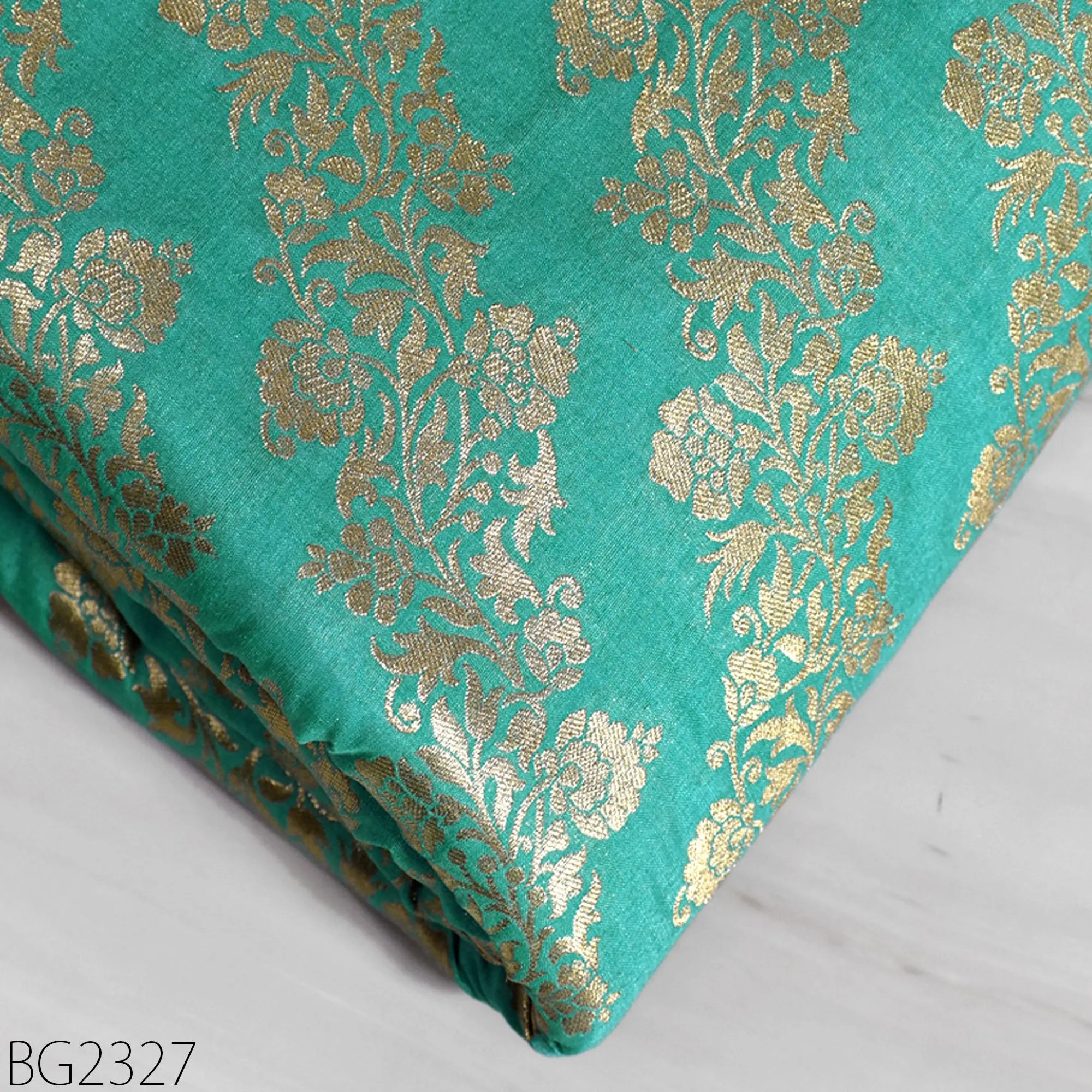 Green Brocade Fabric by the Yard Wedding Dress Jackets Indian Blended Banarasi Silk Dress Material Sewing Cushion Covers Home Décor Crafting