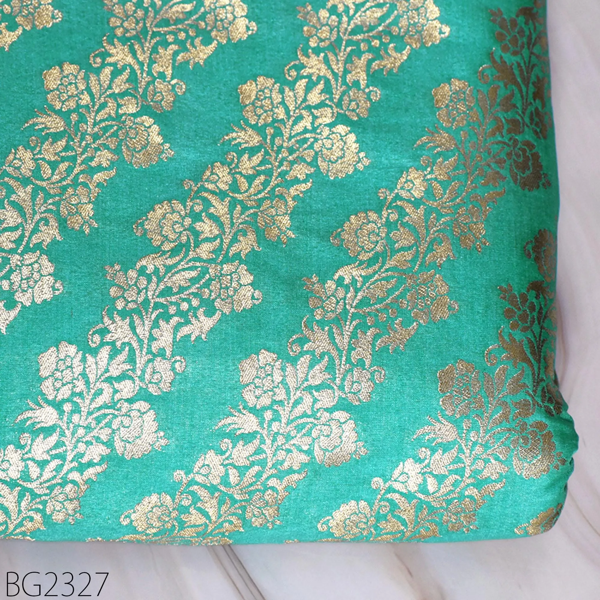 Green Brocade Fabric by the Yard Wedding Dress Jackets Indian Blended Banarasi Silk Dress Material Sewing Cushion Covers Home Décor Crafting