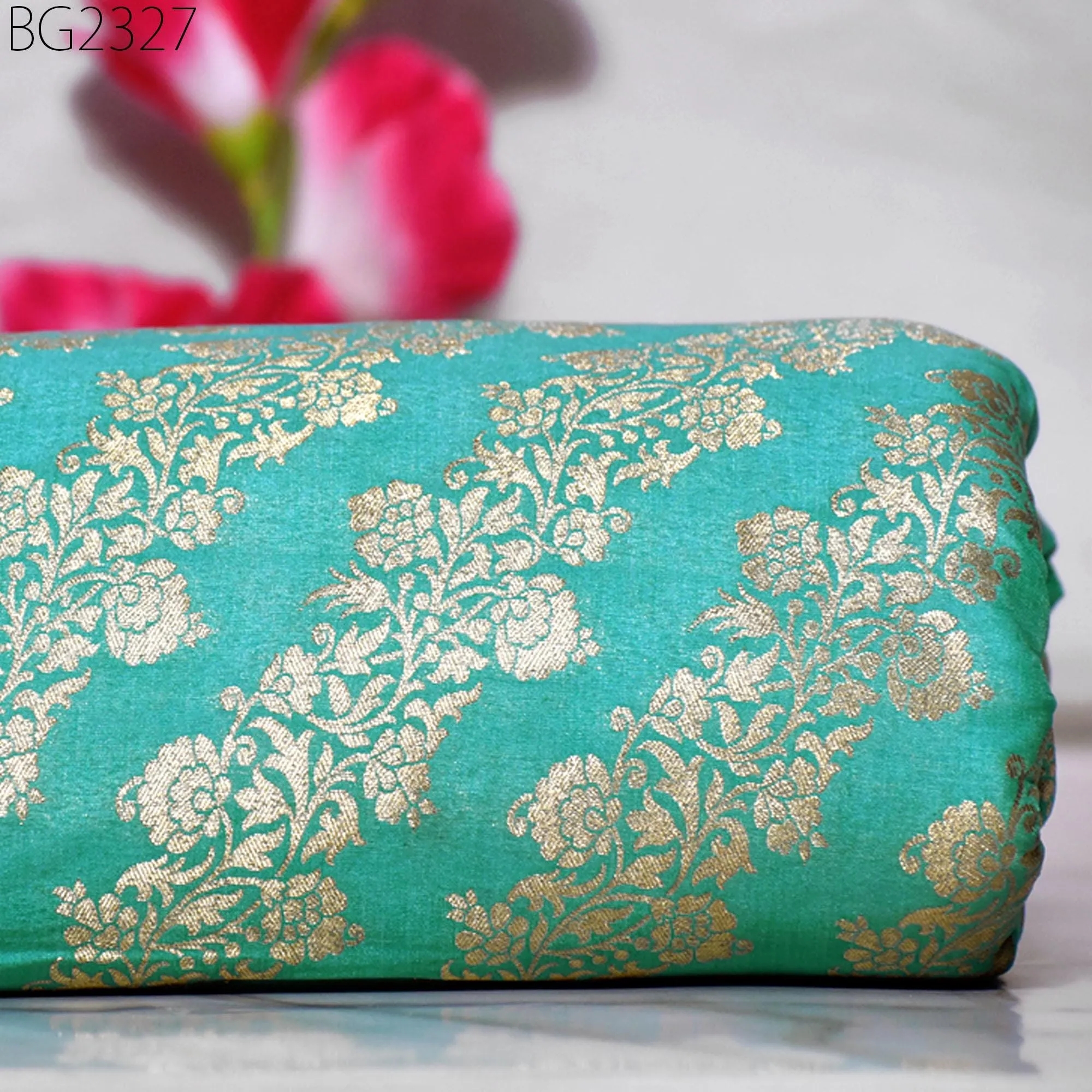 Green Brocade Fabric by the Yard Wedding Dress Jackets Indian Blended Banarasi Silk Dress Material Sewing Cushion Covers Home Décor Crafting