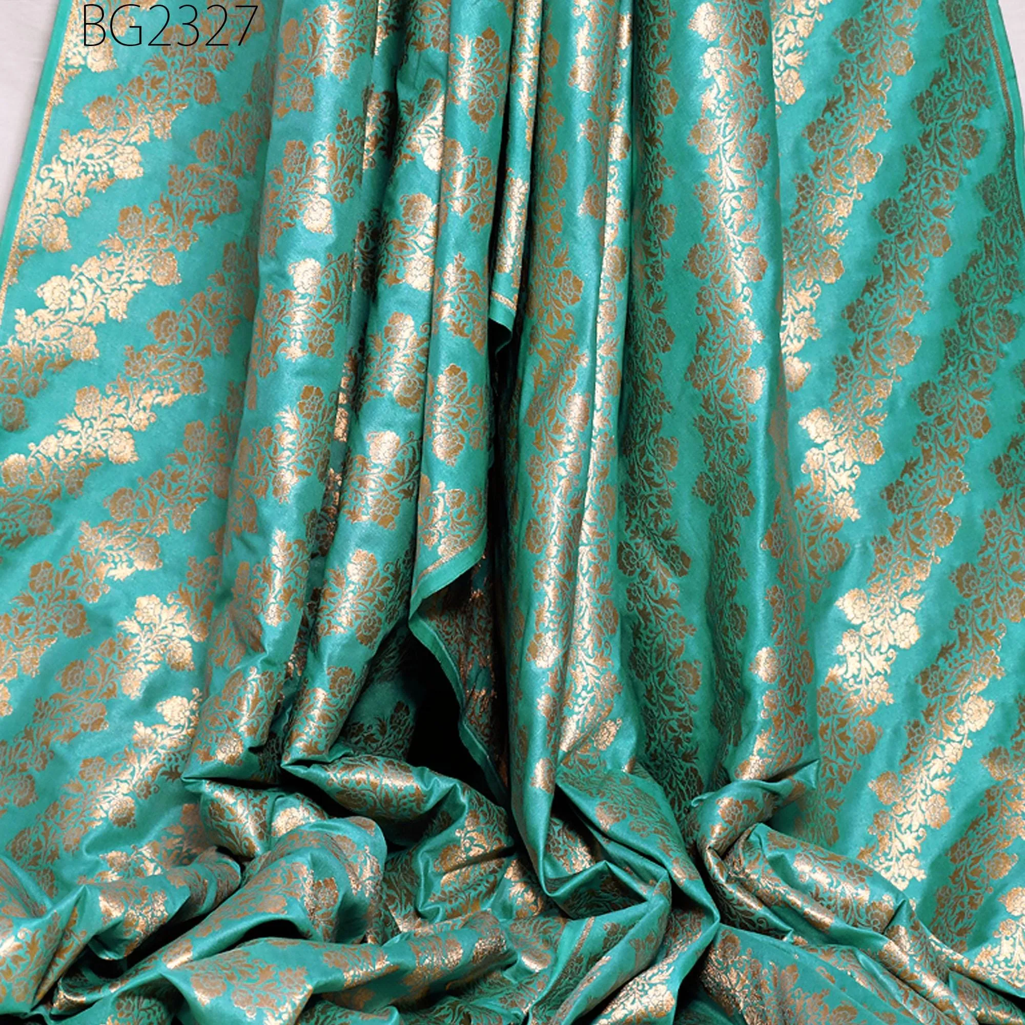 Green Brocade Fabric by the Yard Wedding Dress Jackets Indian Blended Banarasi Silk Dress Material Sewing Cushion Covers Home Décor Crafting