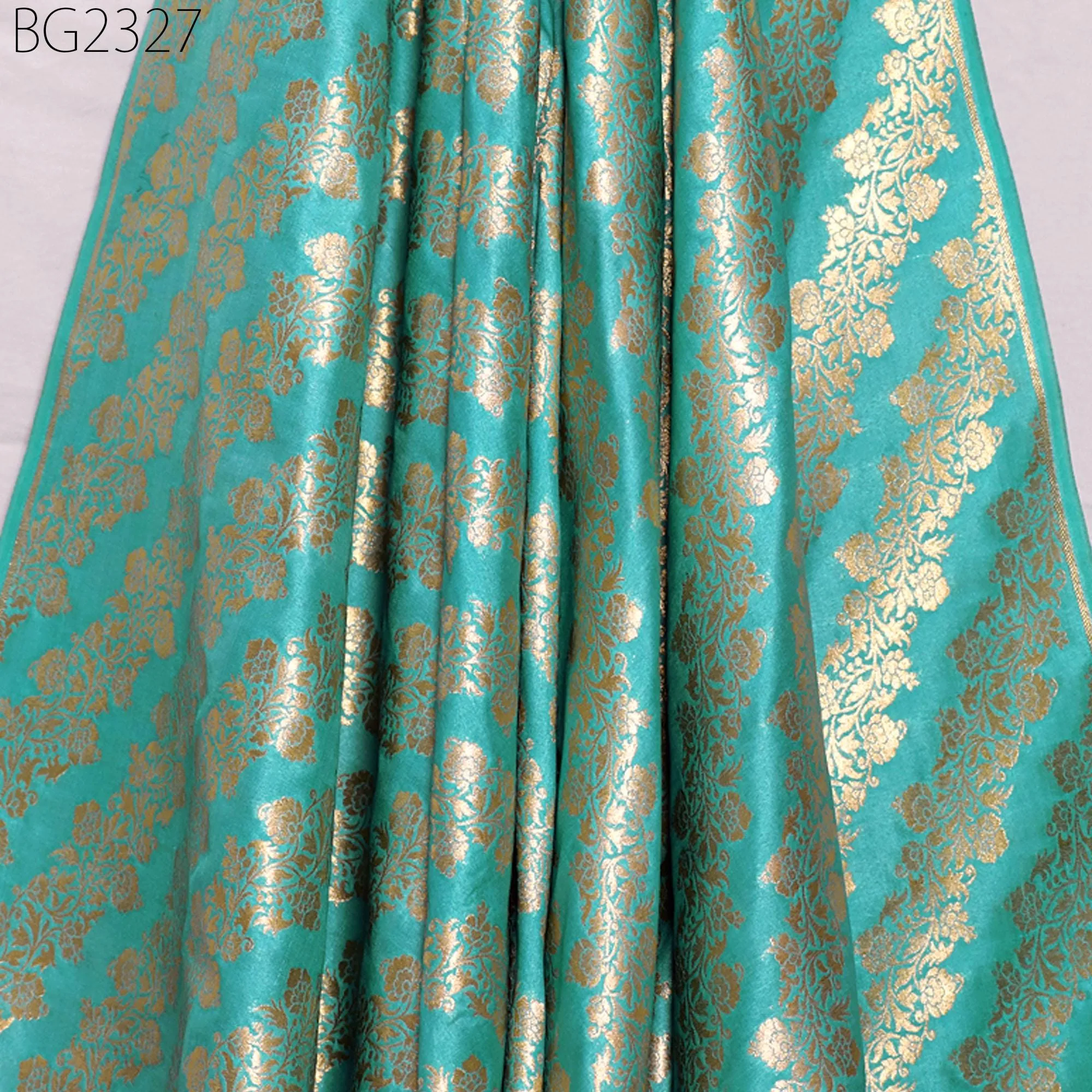 Green Brocade Fabric by the Yard Wedding Dress Jackets Indian Blended Banarasi Silk Dress Material Sewing Cushion Covers Home Décor Crafting