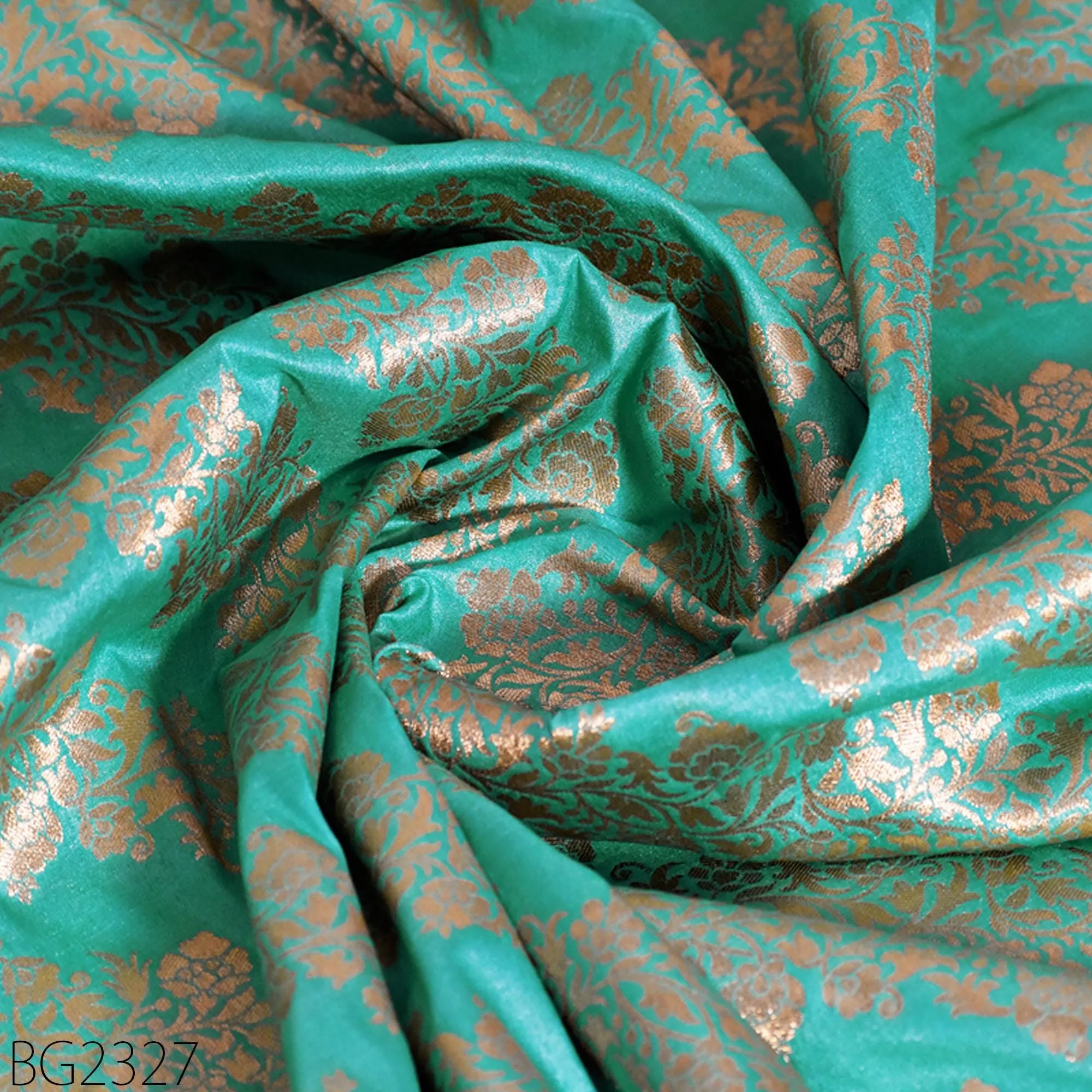 Green Brocade Fabric by the Yard Wedding Dress Jackets Indian Blended Banarasi Silk Dress Material Sewing Cushion Covers Home Décor Crafting