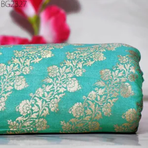 Green Brocade Fabric by the Yard Wedding Dress Jackets Indian Blended Banarasi Silk Dress Material Sewing Cushion Covers Home Décor Crafting