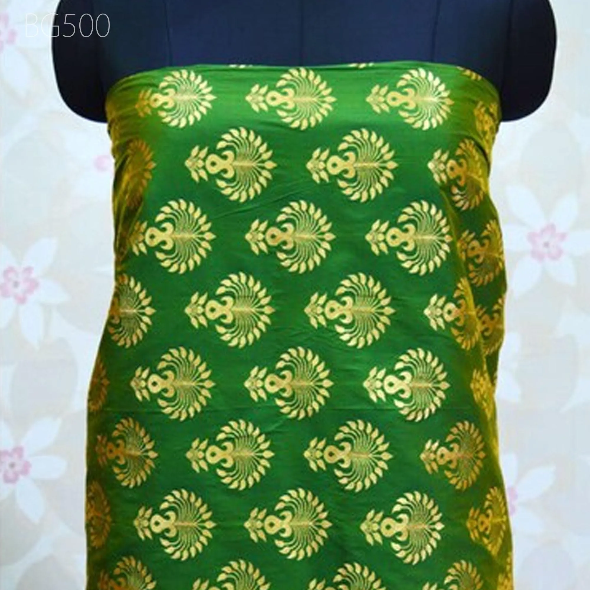 Green Brocade Wedding Dress Making Banarasi Fabric Bridesmaid lehenga Clutches Curtain Fabric by the yard Banaras skirt Blended Silk brocade