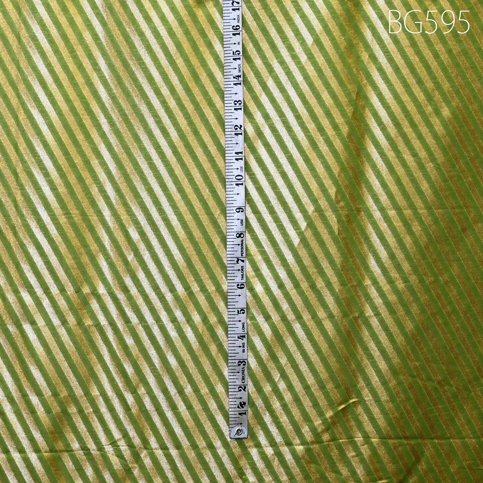 Green Diagonal Stripes Wedding Dresses Material by the yard Indian Brocade Fabric Banarasi Sewing Crafting Material Costume Drapery Lehenga