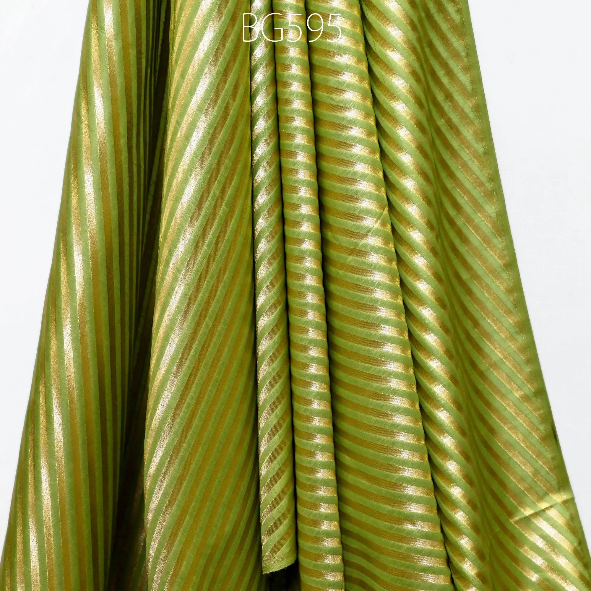 Green Diagonal Stripes Wedding Dresses Material by the yard Indian Brocade Fabric Banarasi Sewing Crafting Material Costume Drapery Lehenga