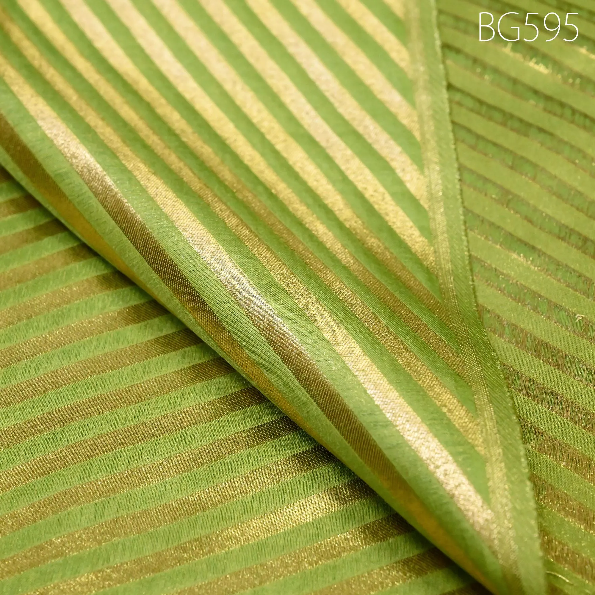 Green Diagonal Stripes Wedding Dresses Material by the yard Indian Brocade Fabric Banarasi Sewing Crafting Material Costume Drapery Lehenga