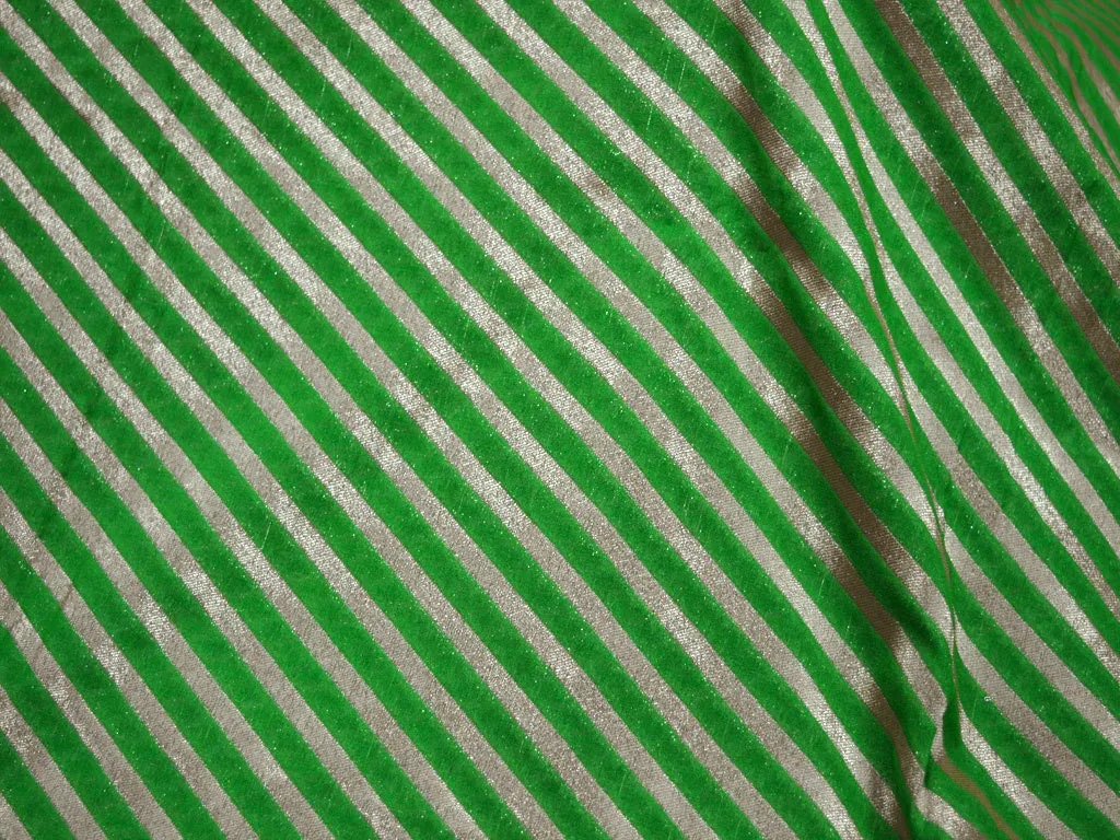 Green Diagonal Stripes Wedding Dresses Material Indian Brocade Fabric by the yard Banarasi Sewing Crafting Home Décor Costume Drapery Pillow