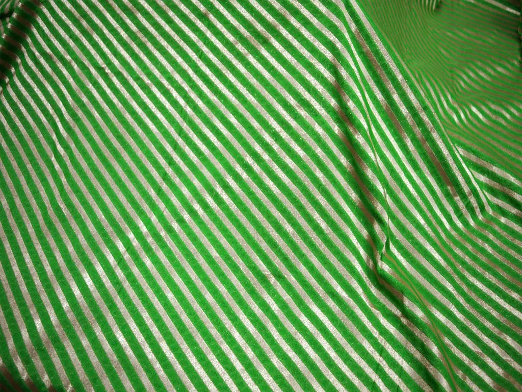Green Diagonal Stripes Wedding Dresses Material Indian Brocade Fabric by the yard Banarasi Sewing Crafting Home Décor Costume Drapery Pillow