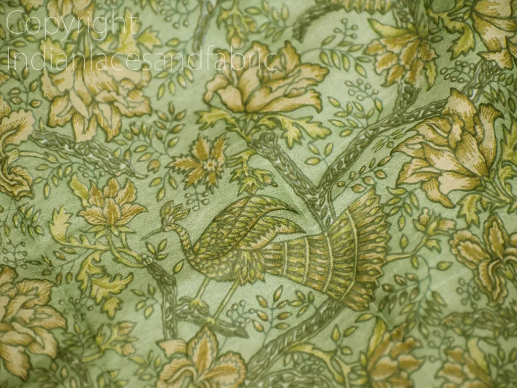 Green Indian Saree Soft Pure Printed Silk By Yard Fabric Wedding Dresses Bridesmaid Party Costume Curtains Crafting Sewing Dupatta Scarf