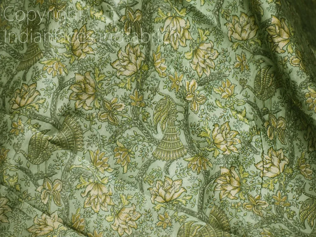 Green Indian Saree Soft Pure Printed Silk By Yard Fabric Wedding Dresses Bridesmaid Party Costume Curtains Crafting Sewing Dupatta Scarf