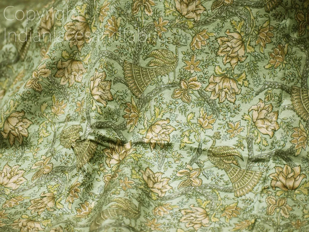 Green Indian Saree Soft Pure Printed Silk By Yard Fabric Wedding Dresses Bridesmaid Party Costume Curtains Crafting Sewing Dupatta Scarf