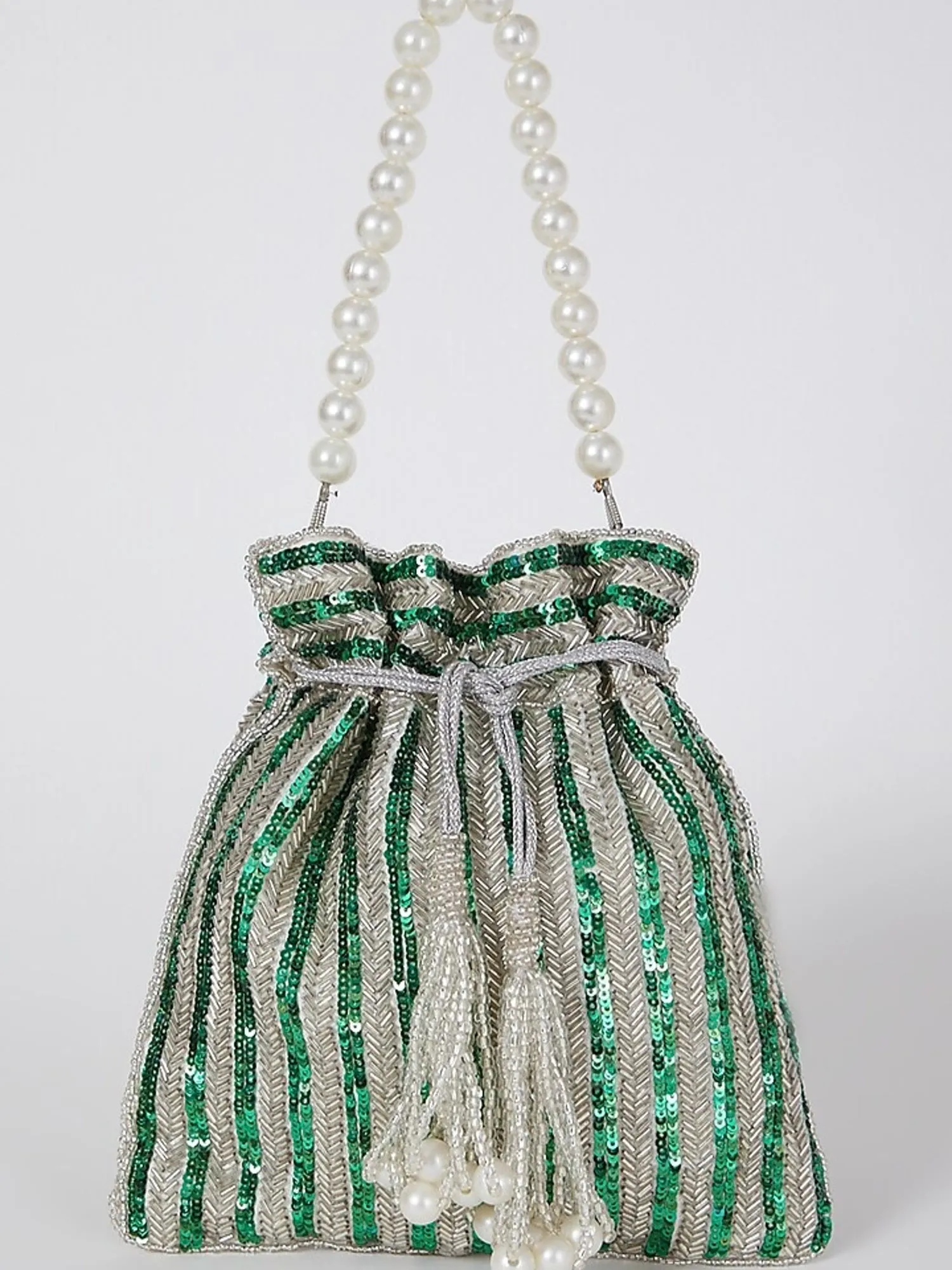 Green Sequins Handembroidered Potli (With minor imperfections)