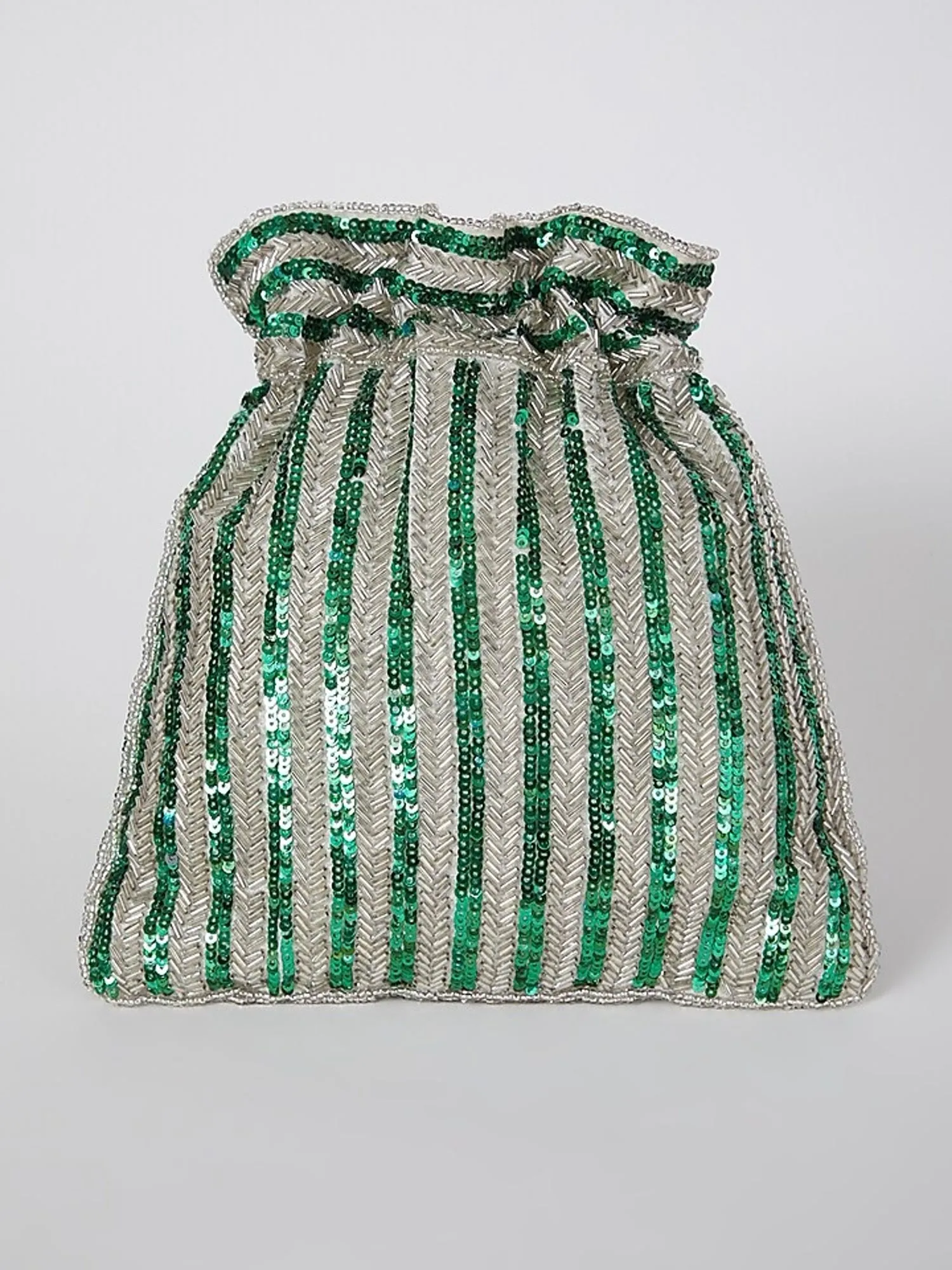 Green Sequins Handembroidered Potli (With minor imperfections)