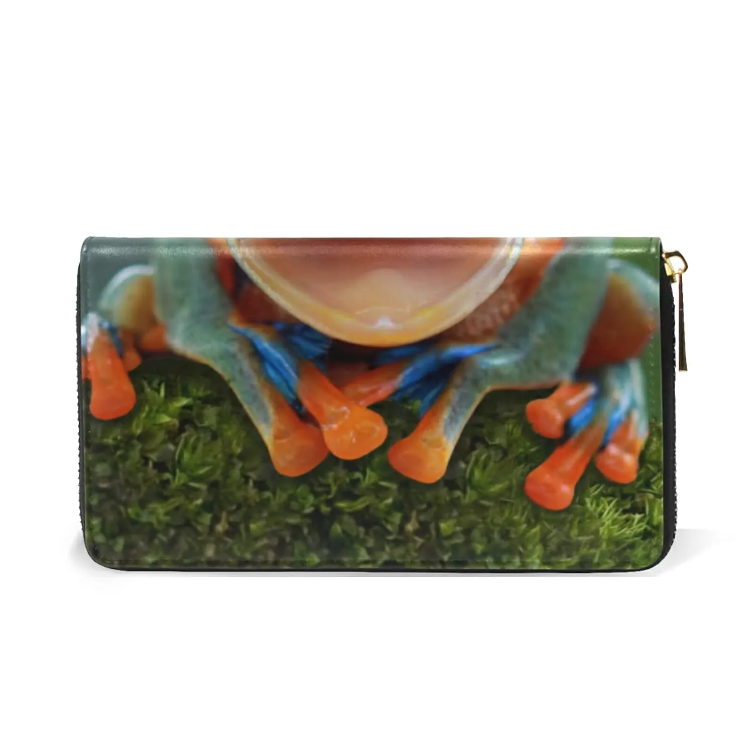 Green Tree Frog on Green Tree Branches Green Pattern Women Leather Zipper Long Wallet, Coin Clutch Pouch Pocket Key CardLarge Capacity Organizer Slim Cover Case Change Purse Holder