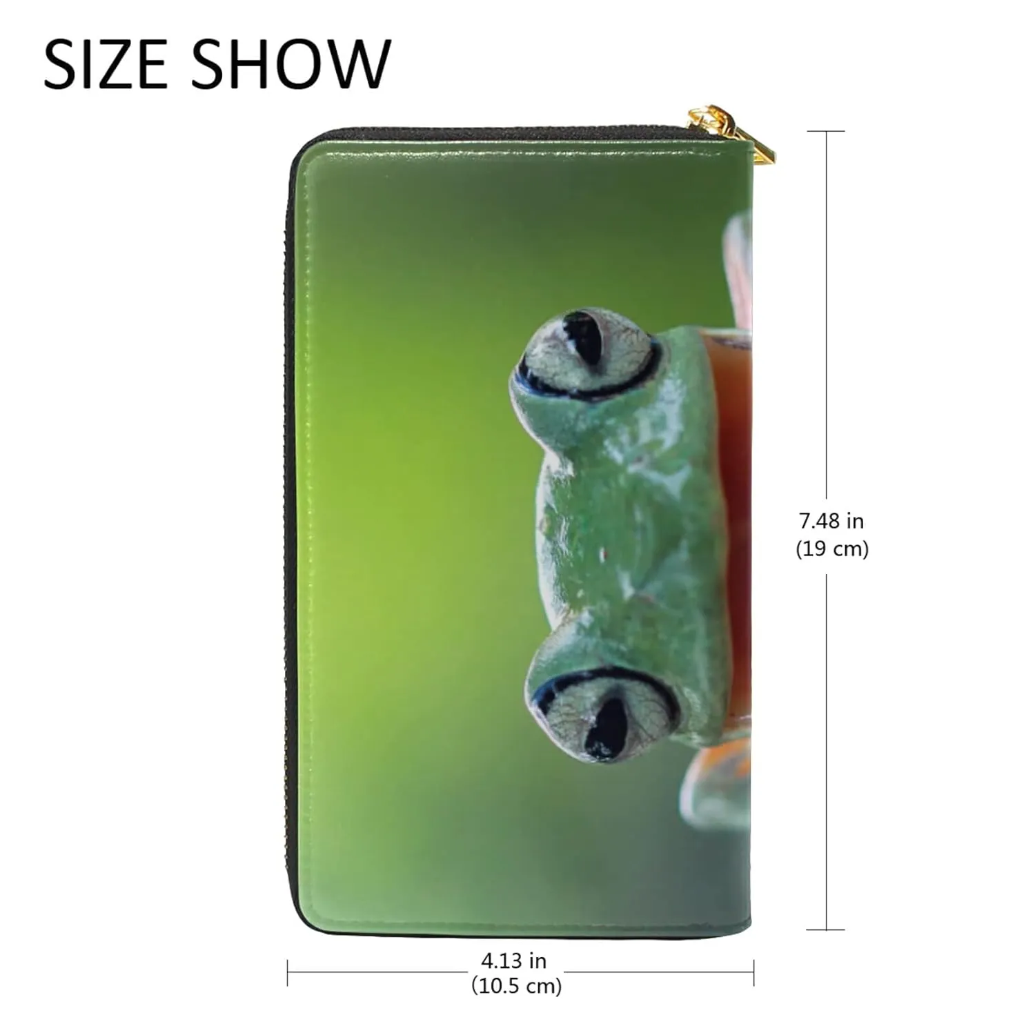 Green Tree Frog on Green Tree Branches Green Pattern Women Leather Zipper Long Wallet, Coin Clutch Pouch Pocket Key CardLarge Capacity Organizer Slim Cover Case Change Purse Holder