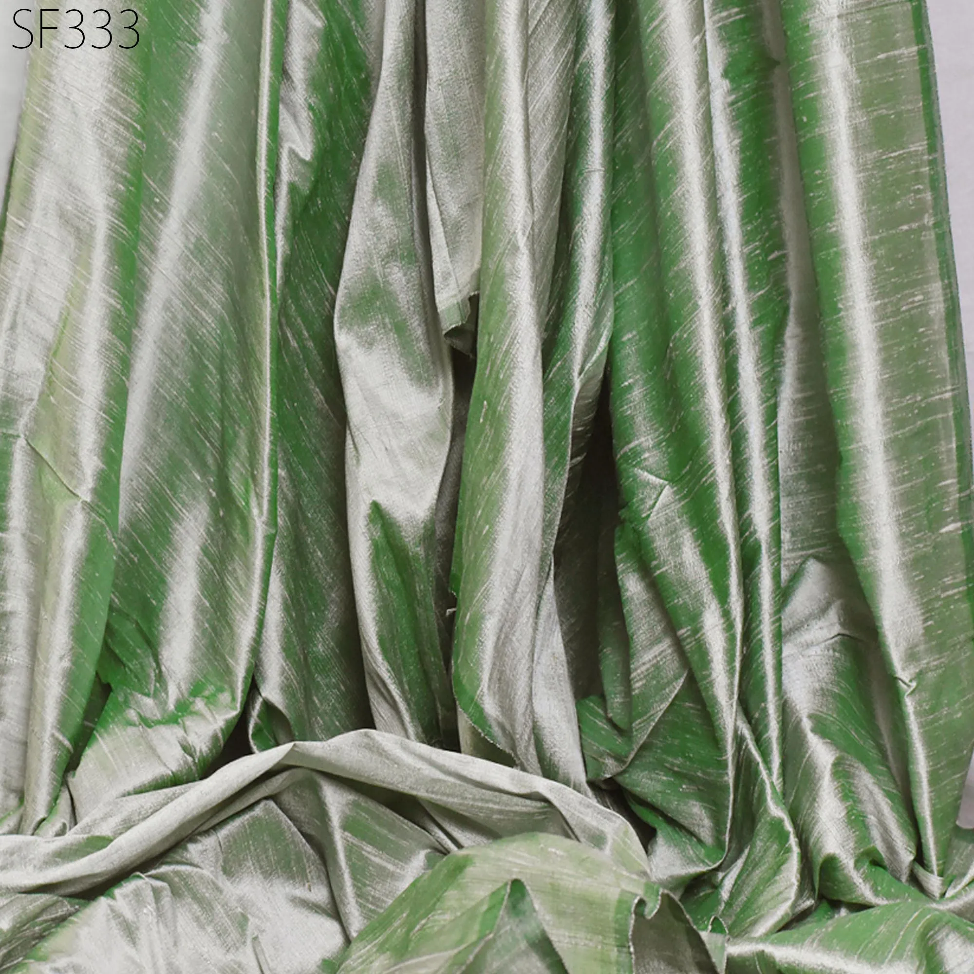 Green White Pure Dupioni Fabric Yardage Wedding Bridesmaid Prom Dresses Indian Iridescent Raw Silk Dupion Crafting Sewing upholstery Drapery