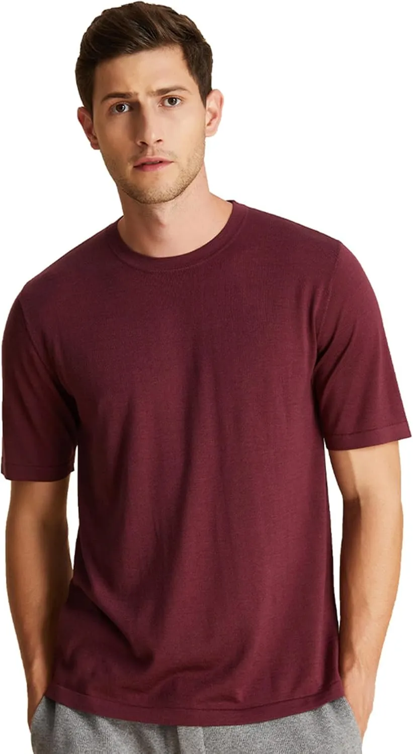 GreenMount Summer Silk Cashmere Essential Round Neck T-Shirt Light Weight Short Sleeve for Men