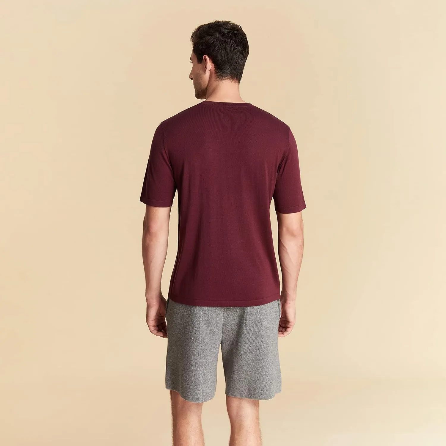 GreenMount Summer Silk Cashmere Essential Round Neck T-Shirt Light Weight Short Sleeve for Men