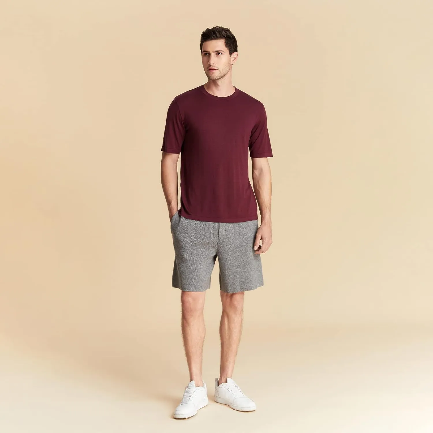 GreenMount Summer Silk Cashmere Essential Round Neck T-Shirt Light Weight Short Sleeve for Men