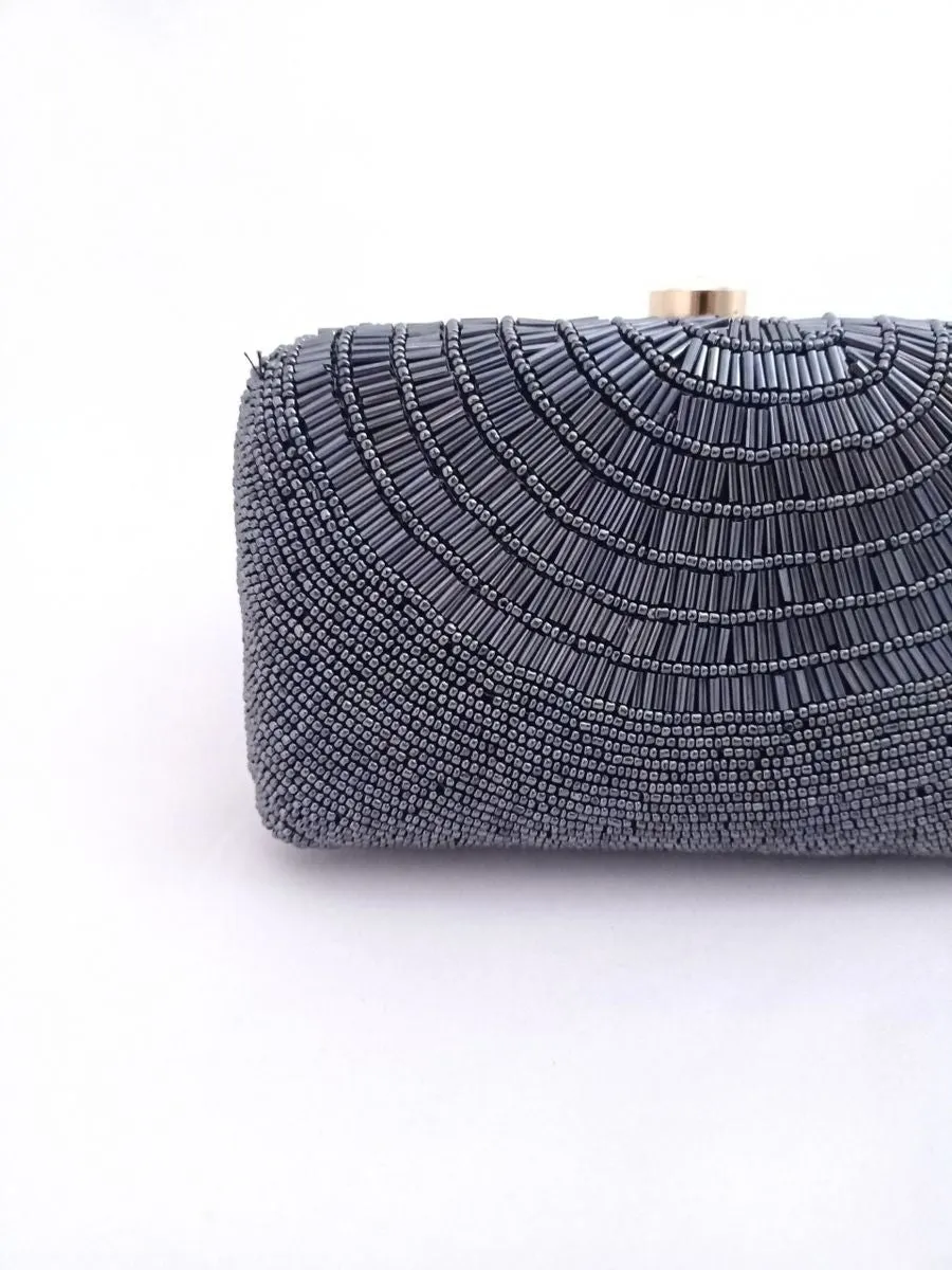 Grey Cleopatra Handembroidered Clutch