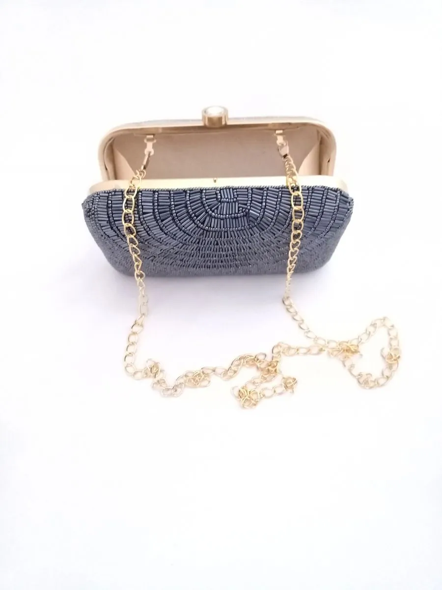 Grey Cleopatra Handembroidered Clutch