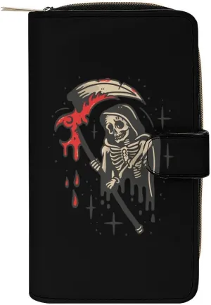 Grim Reaper Leather Wallets for Men Women Zipped Clutch Purse Travel Handbag Card Case Wallet