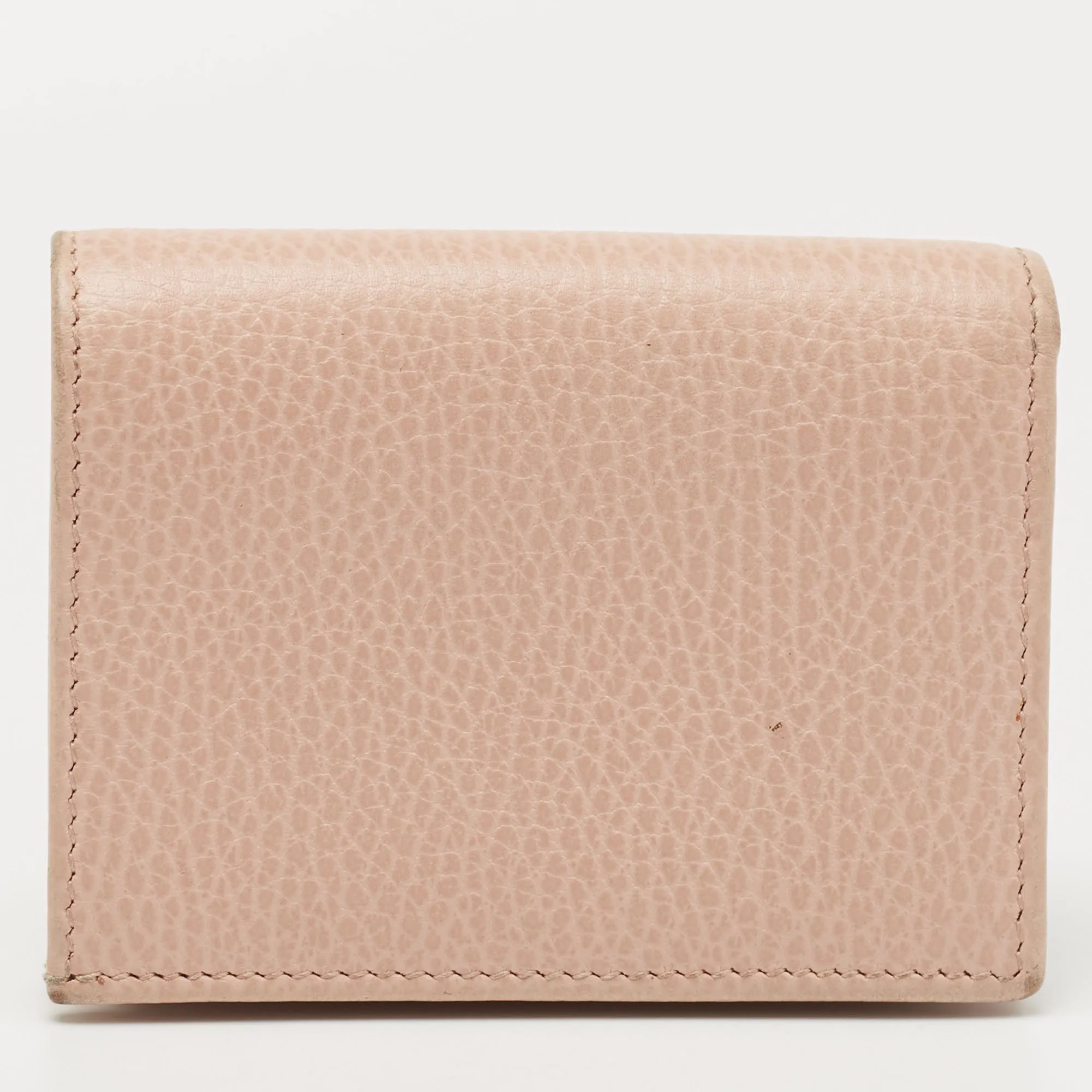 Gucci Light Pink Leather Butterfly Embellished Flap Card Case
