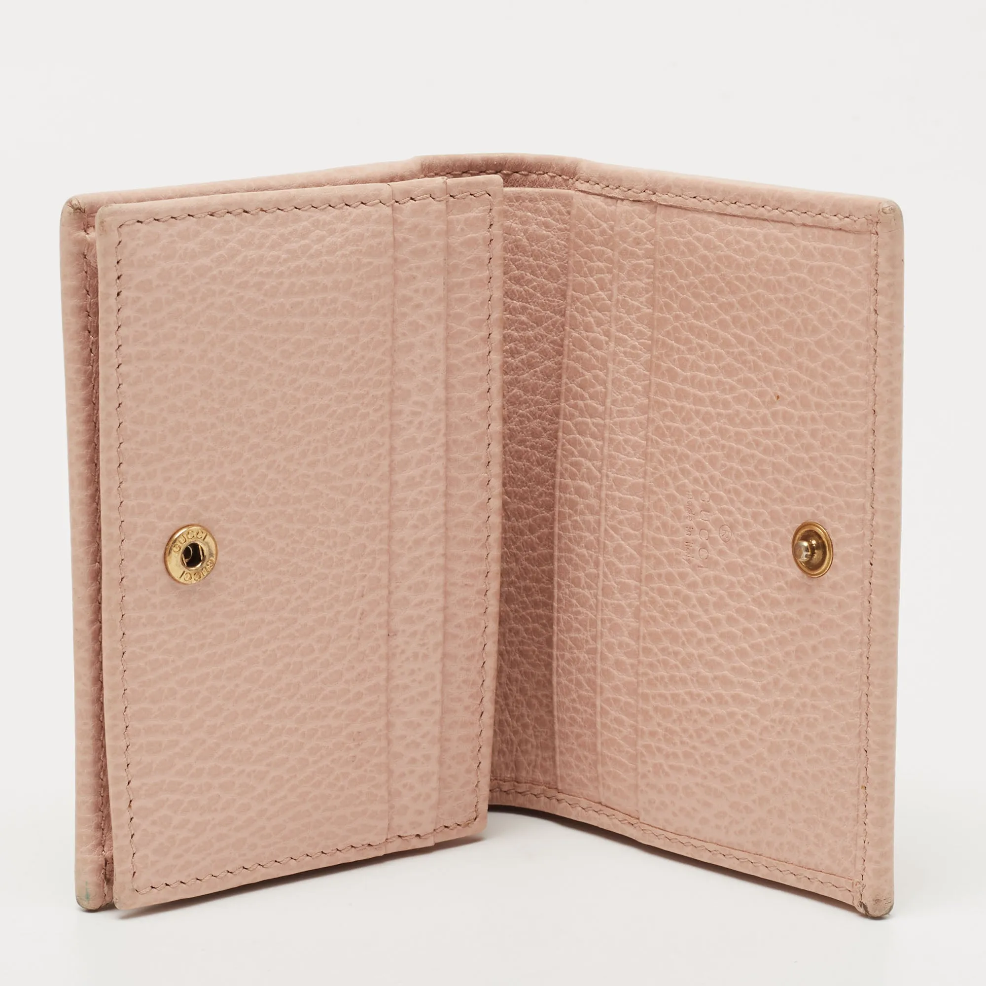 Gucci Light Pink Leather Butterfly Embellished Flap Card Case