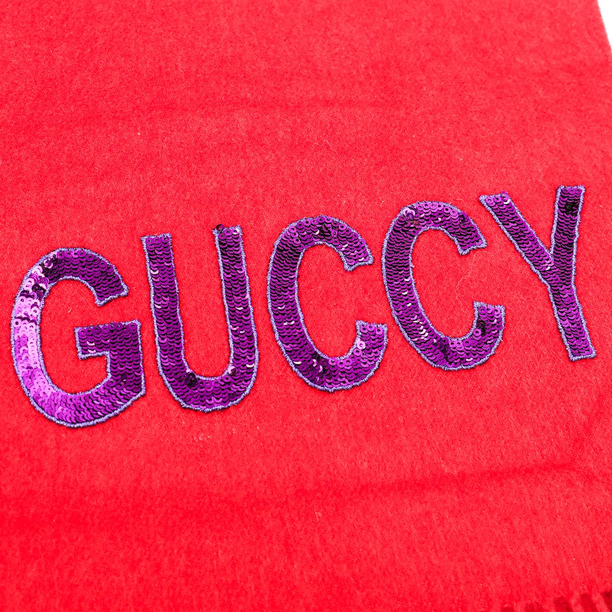 Gucci Red Sequin Guccify Fringe Scarf