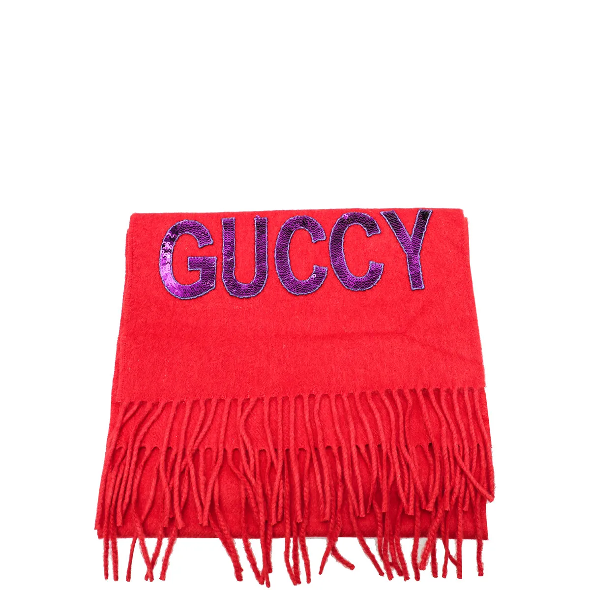 Gucci Red Sequin Guccify Fringe Scarf