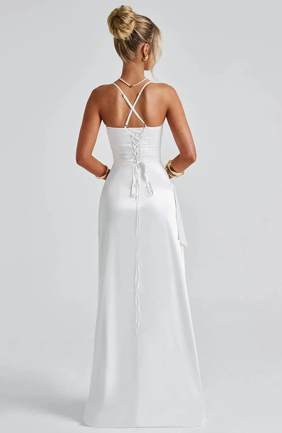 GUKARLEED Women’s Satin Prom Dresses Spaghetti Straps Formal Dres Slit Ruffles Mermaid Corset Cocktail Gown for Evening Party