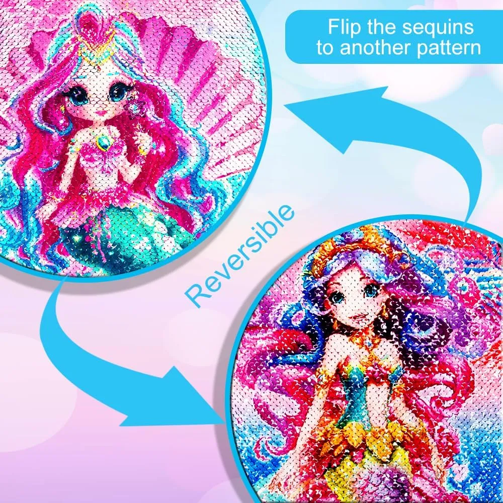 gxtvo 3PCS Girls Backpack, 16" Sequin Prechool Elementary Bookbag and Lunch Box