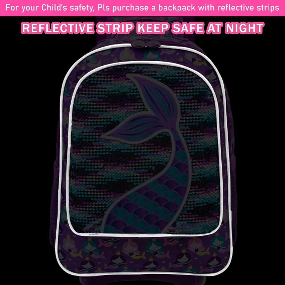 gxtvo Rolling Backpack for Girls, Roller Wheels Kids Bookbag - Wheeled Suitcase Elementary Sequin School Bag - 3PCS Mermaid