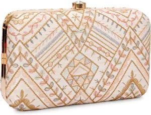 Hand Crafted Designer Box Clutch, Zari Embroidery Clutch - Hand Clutch For Women