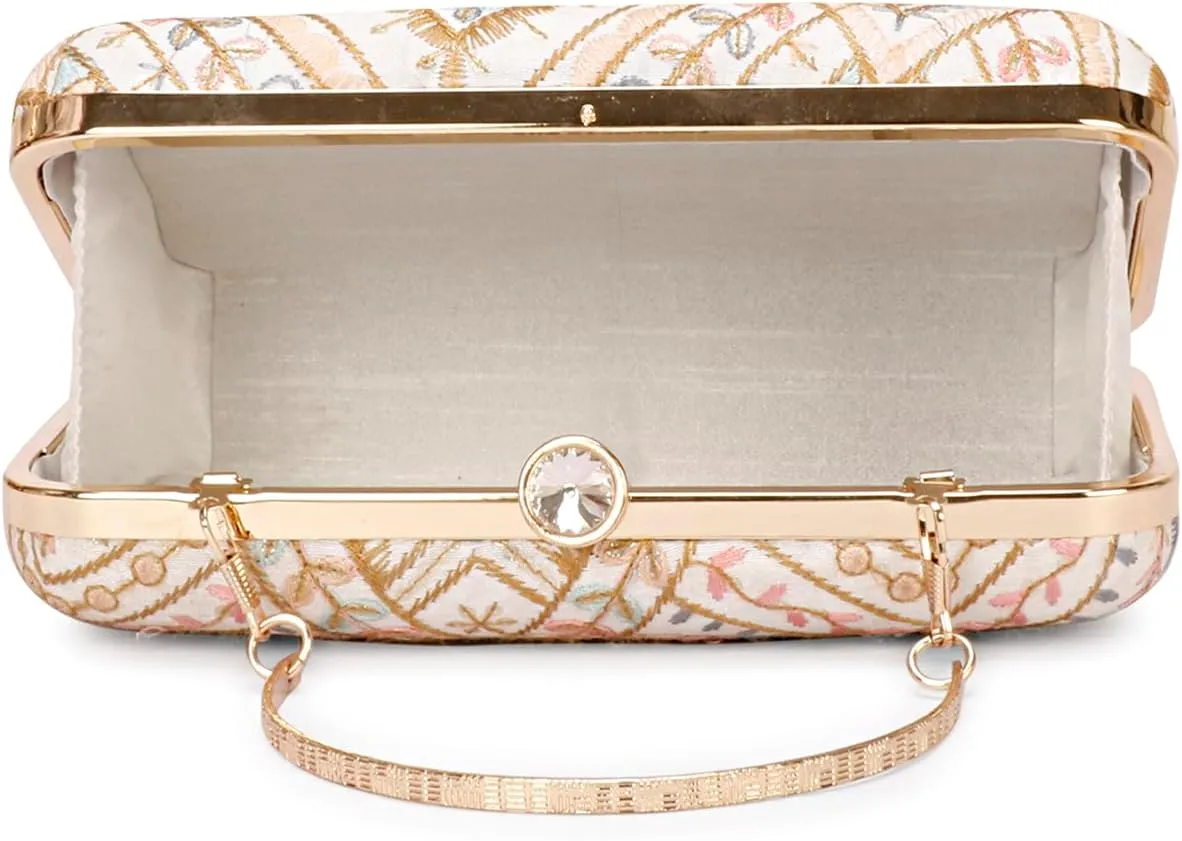 Hand Crafted Designer Box Clutch, Zari Embroidery Clutch - Hand Clutch For Women