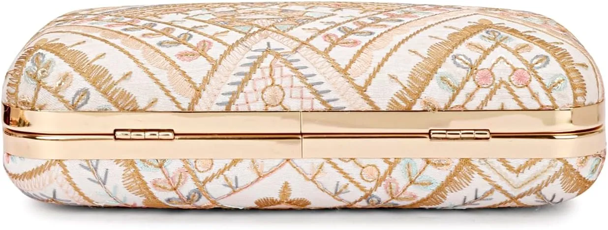 Hand Crafted Designer Box Clutch, Zari Embroidery Clutch - Hand Clutch For Women