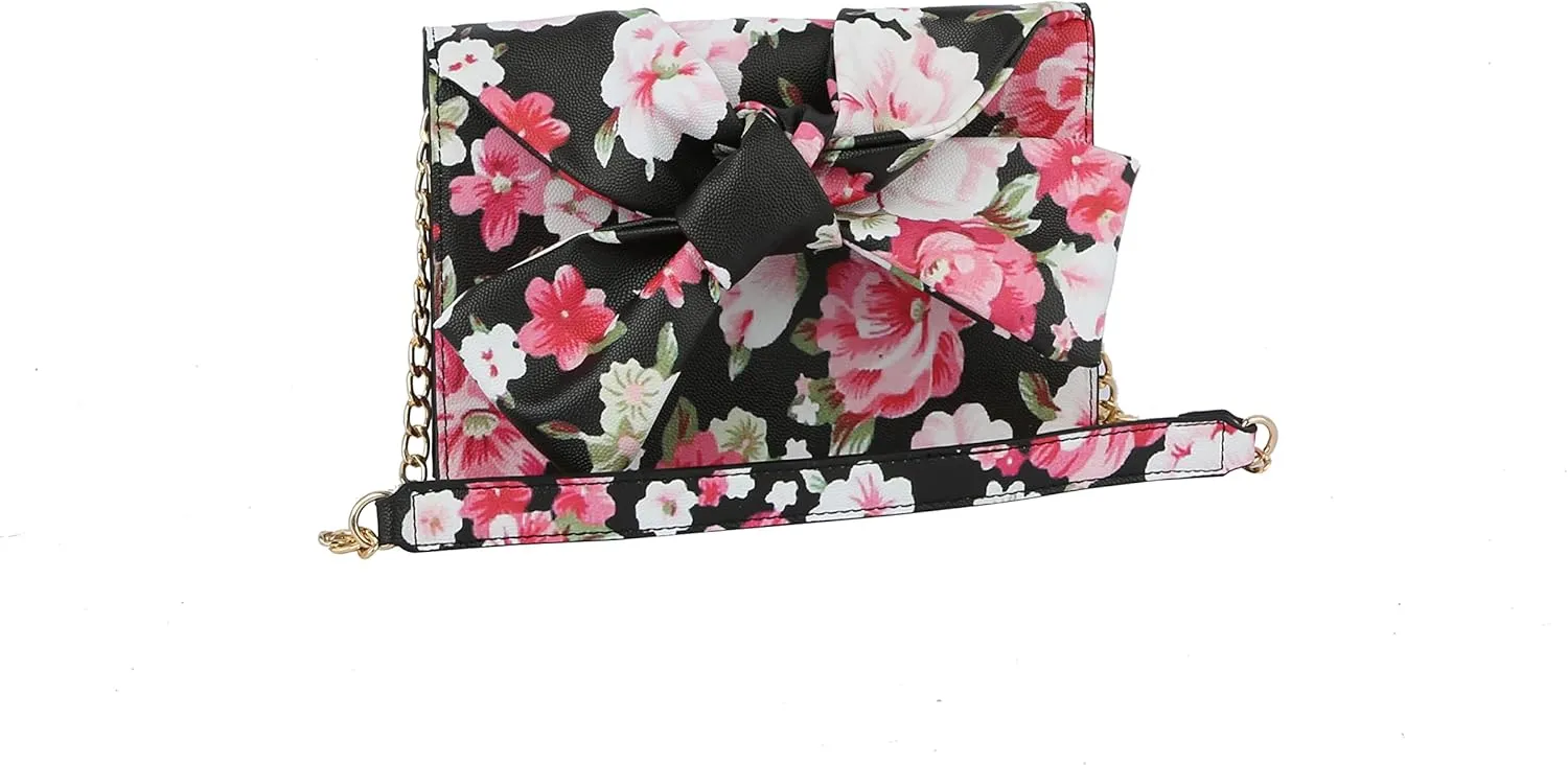 Handbag Republic Ribbon Bow Tie Shaped Clutch Crossbody Purses Sling Bags for Women Trendy - Black